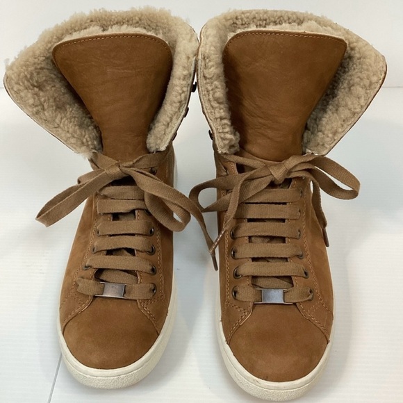 Ugg Starlyn Shearling High Top Sneakers Women’s 8.5 Chestnut Leather Boot - Picture 2 of 7